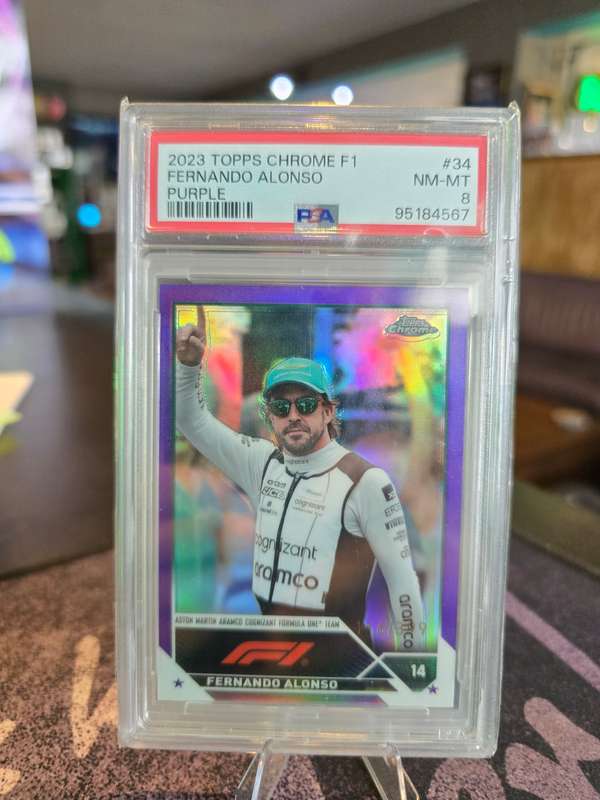 2023 Topps Chrome F1 Fernando Alonso Purple PSA NM 8