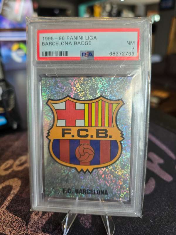 1995 - 1996 Panini Liga Barcelona Badge PSA NM 7 (POP 1) NONE HIGHER