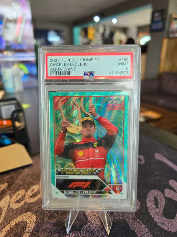 2023 Topps Chrome F1 Charles Leclerc Aqua Wave 090/150 PSA Mint 9