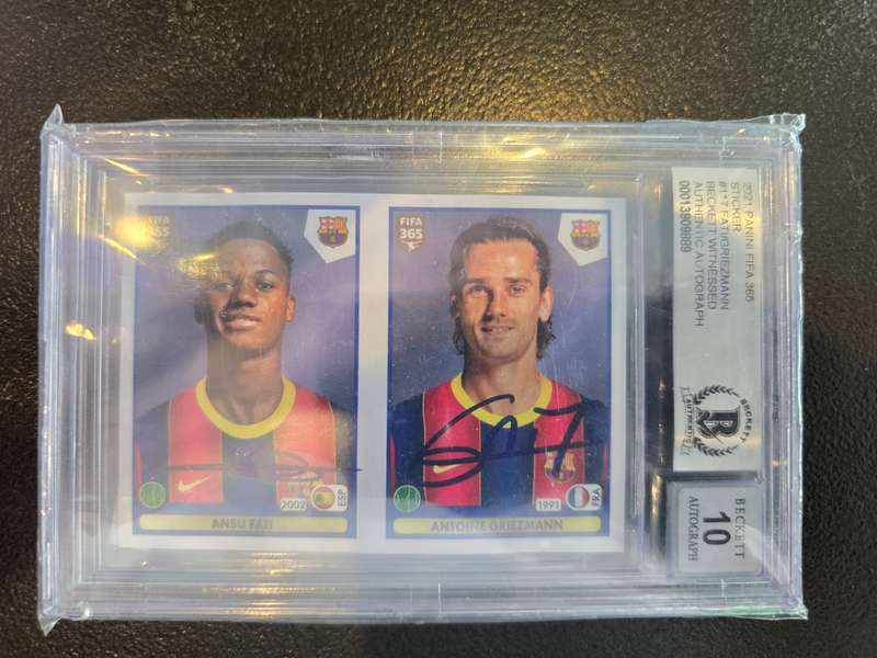 2021 Panini Fifa 365 Sticker #117 Fati/Griezman - Beckett Witnessed on Sticker Signed - Backett 10