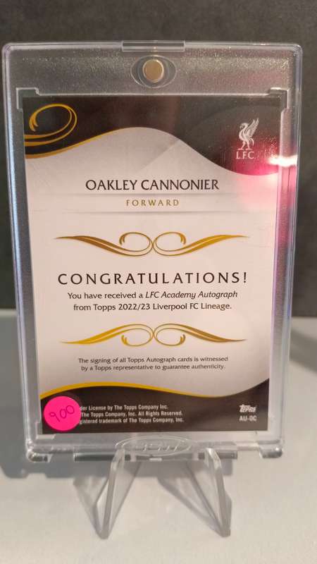 2023-2024 Topps Liverpool Lineage Oakley Cannonier 1st Bowman Auto AU-OC