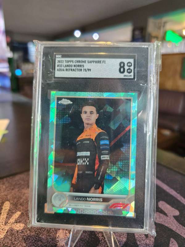 2022 Topps Chrome Sapphire F1 #33 Lando Norris Aqua Refractor 75/99 SGC NM 8