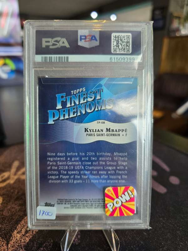 2019 Topps Finest UCL Kylian Mbappe - PSG - Finest Phenoms PSA GEM MT 10