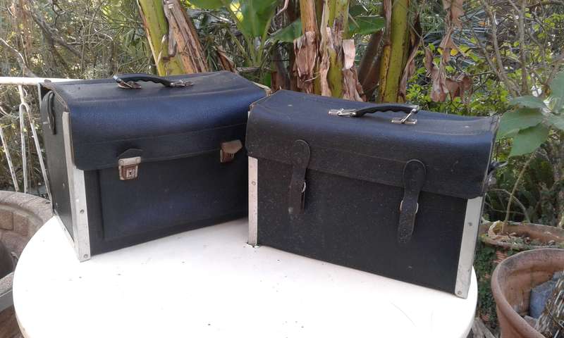 Set Of 2 Large Vintage German Black Leather Tool Boxes 1950s