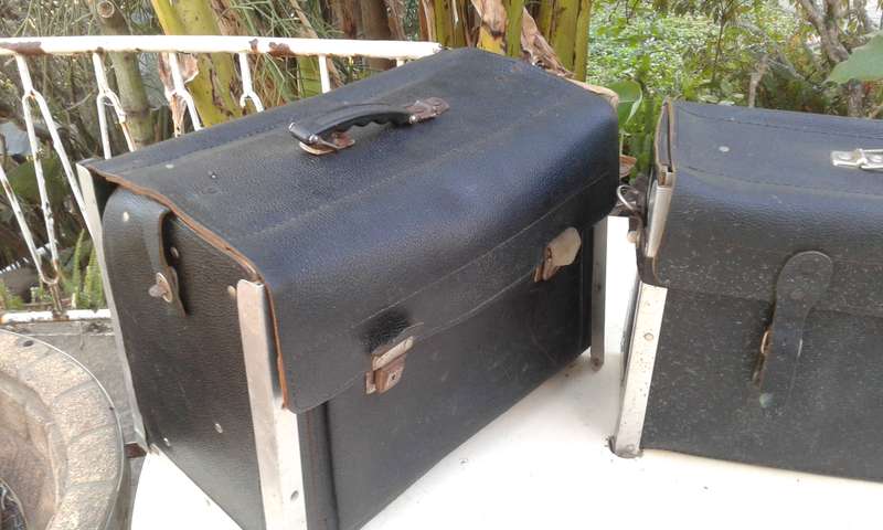 Set Of 2 Large Vintage German Black Leather Tool Boxes 1950s