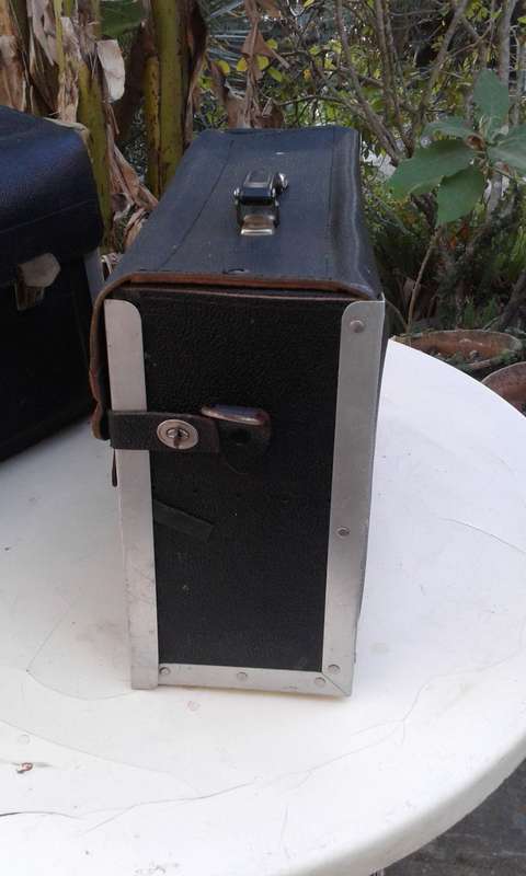 Set Of 2 Large Vintage German Black Leather Tool Boxes 1950s