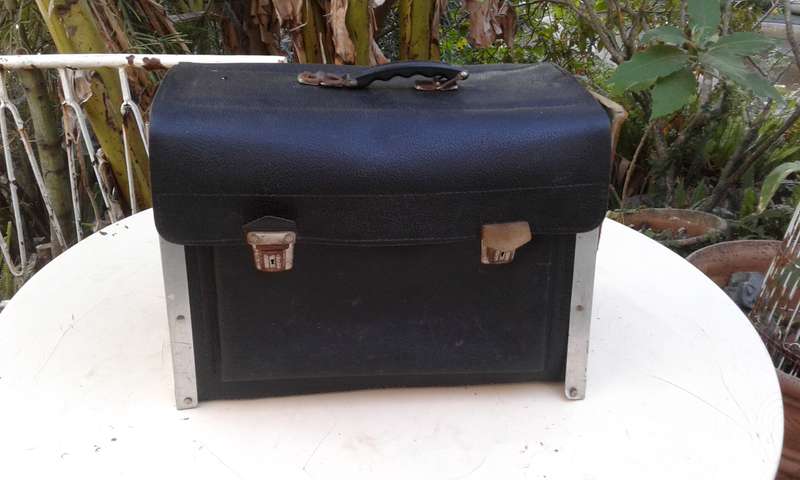 Set Of 2 Large Vintage German Black Leather Tool Boxes 1950s