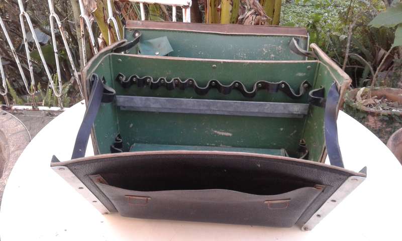 Set Of 2 Large Vintage German Black Leather Tool Boxes 1950s