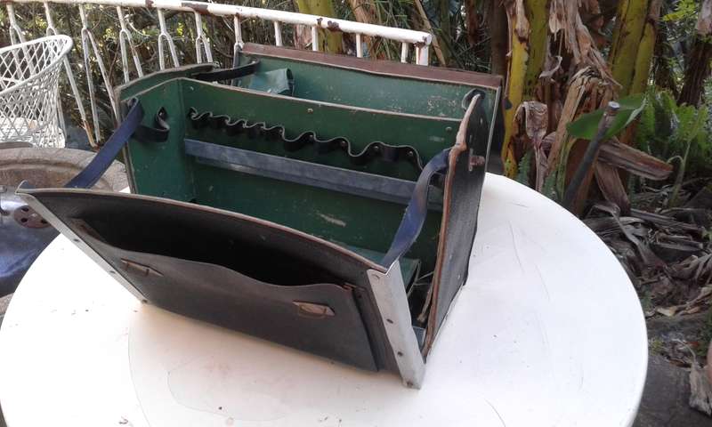 Set Of 2 Large Vintage German Black Leather Tool Boxes 1950s