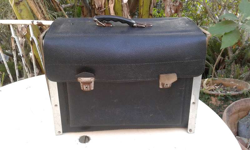 Set Of 2 Large Vintage German Black Leather Tool Boxes 1950s