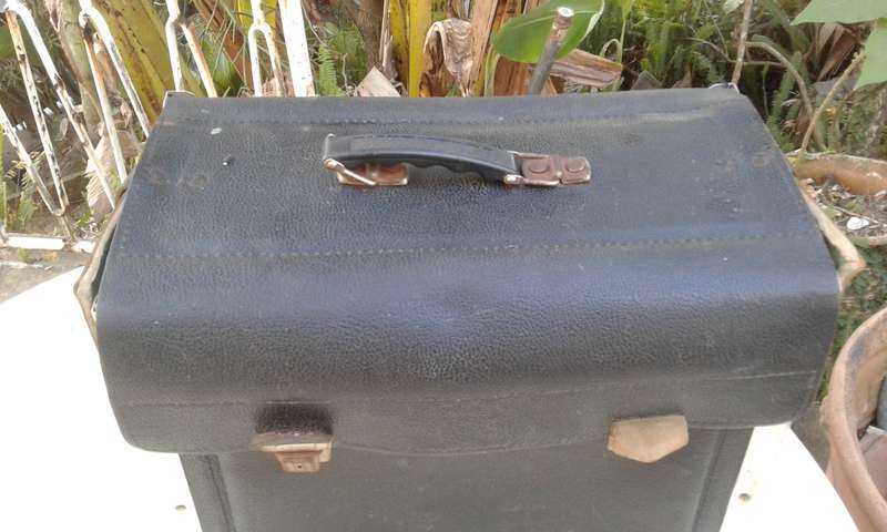 Set Of 2 Large Vintage German Black Leather Tool Boxes 1950s
