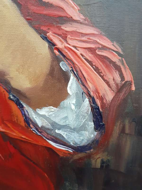 Beautiful Original Oil Painting by Chinese Artist S. Leung (c.1974) Young Girl in Red Dress