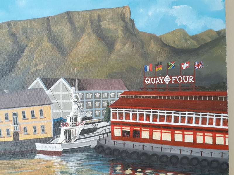 Cape Town Water Front "Quay Four" Oil Painting by SA Artist Gaye Lewin.