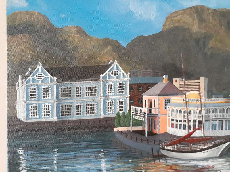 Cape Town Water Front "Quay Four" Oil Painting by SA Artist Gaye Lewin.