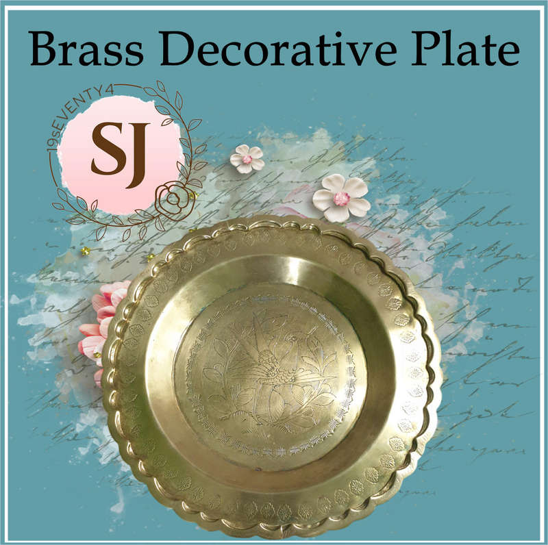 Vintage Brass Decorative Plate with Etched Floral Design  Scalloped Edge