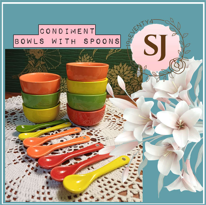 Ceramic Condiment Bowls with Spoons