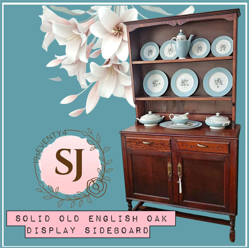 Solid Old English Oak display sideboard