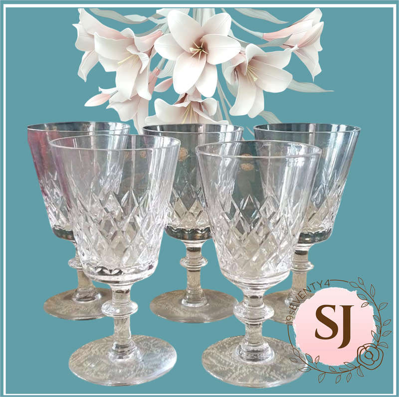 5 CRYSTAL SHERRY GLASSES