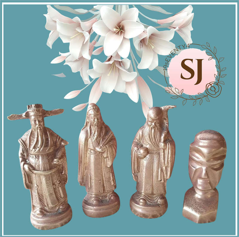 Solid Brass Fu Lu Shou in Antique Chinese Figurines ( Just under 1.5 KG Combined)
