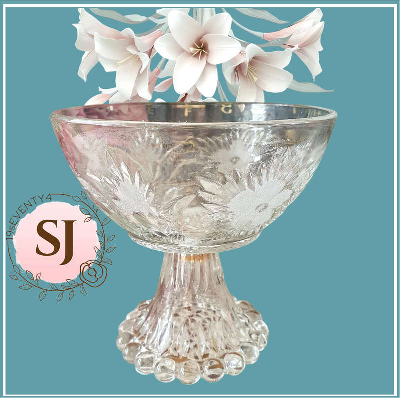 Vintage Mid-century Fruit Bowl | Candy Bowl | with floral decor and leg