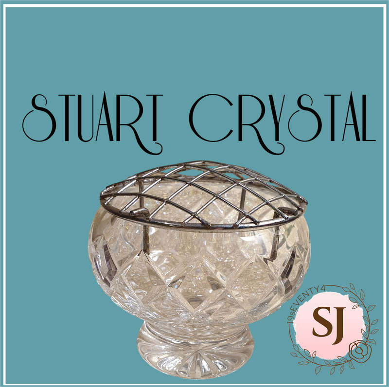 Vintage Stuart small lead crystal rose bowl & flower wire
