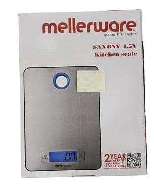 Mellerware Kitchen Scale Battery Operated Lcd Display Stainless Steel Brushed 5Kg 4.5V Saxon