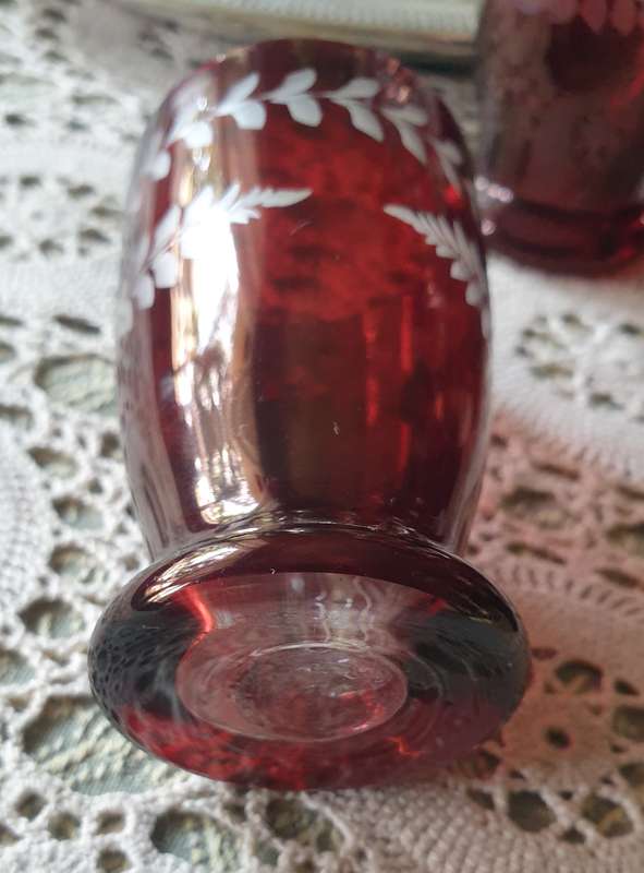 Set Of 5 Bohemian Glass Ruby Red Glasses