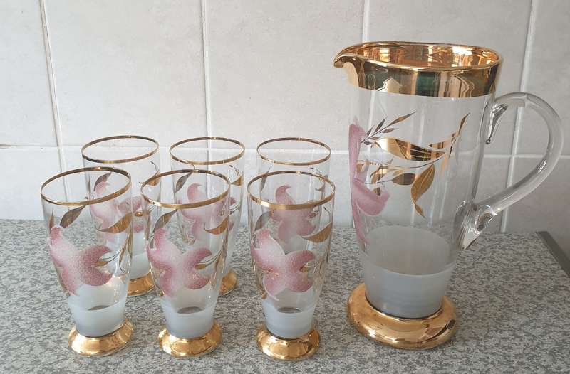 VINTAGE Bohemian JUG AND TUMBLERS