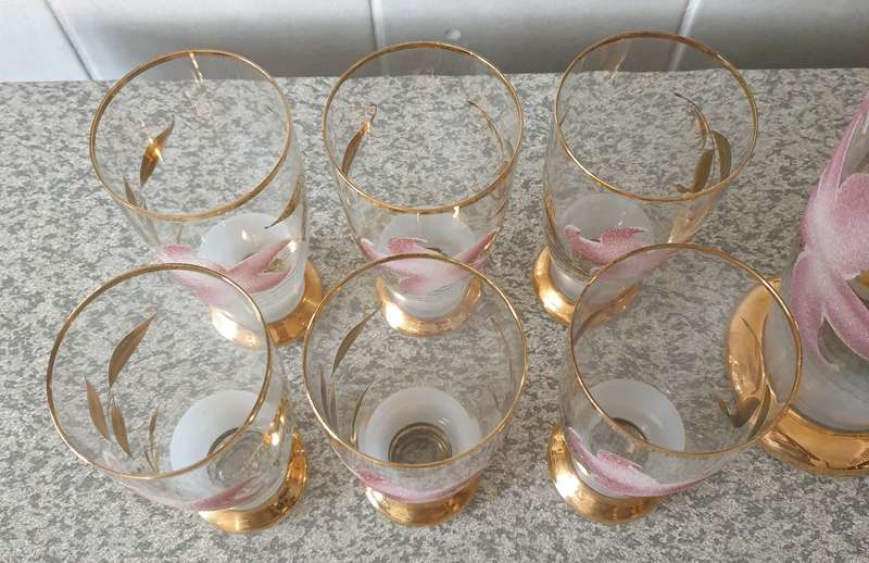 VINTAGE Bohemian JUG AND TUMBLERS