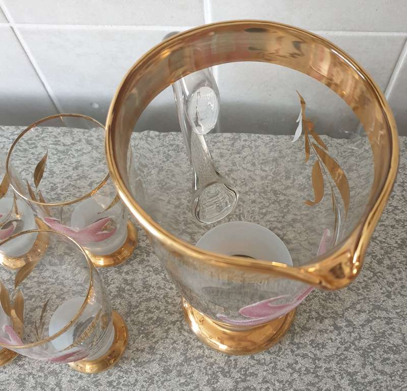 VINTAGE Bohemian JUG AND TUMBLERS