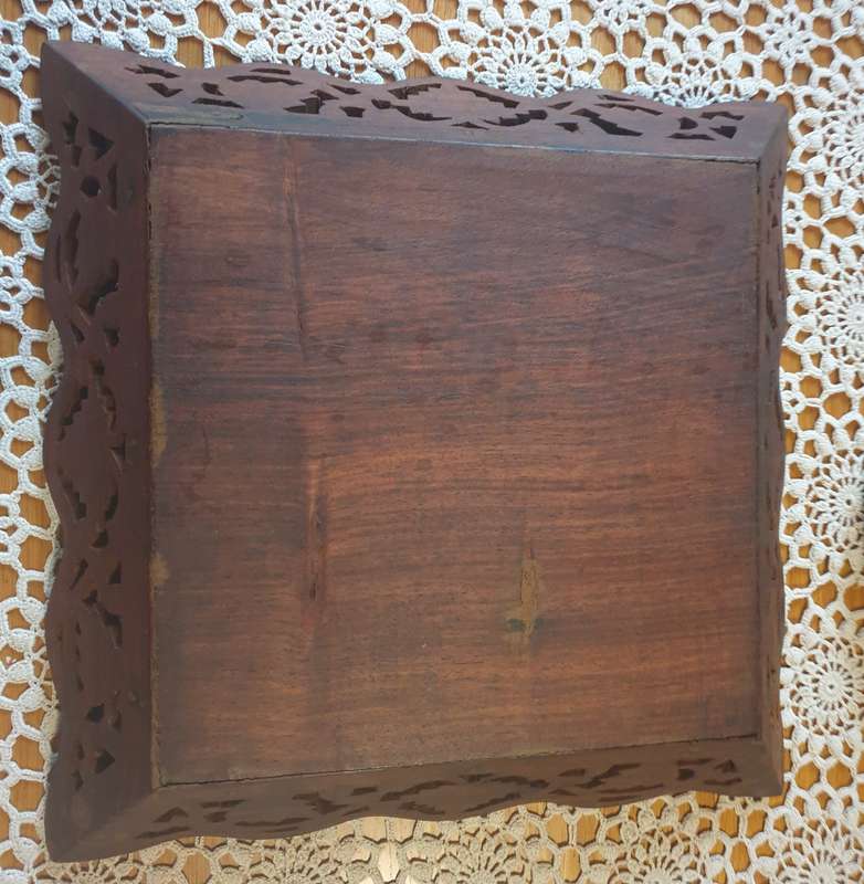ORIGINAL VINTAGE 1970'S/80'S HAND CARVED FRUIT BOWL REAL WOOD WITH FLOWER INLAY