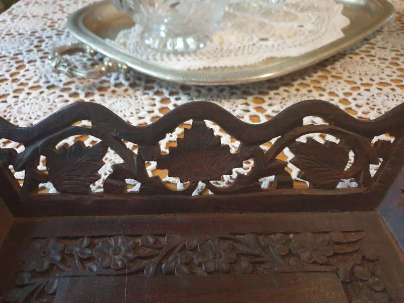 ORIGINAL VINTAGE 1970'S/80'S HAND CARVED FRUIT BOWL REAL WOOD WITH FLOWER INLAY