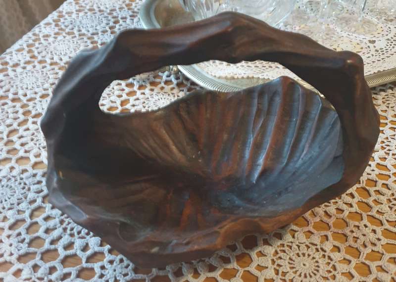 Gorgeous vintage wood basket bowl hand carved with handle folk art boho farmhouse style solid