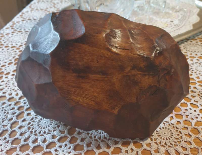 Gorgeous vintage wood basket bowl hand carved with handle folk art boho farmhouse style solid
