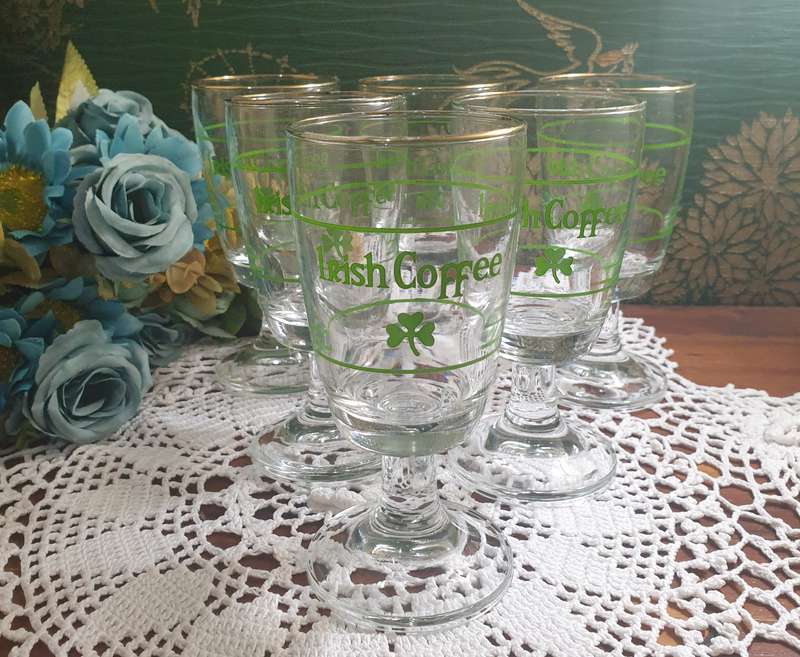 6 VINTAGE IRISH COFFEE GLASSES