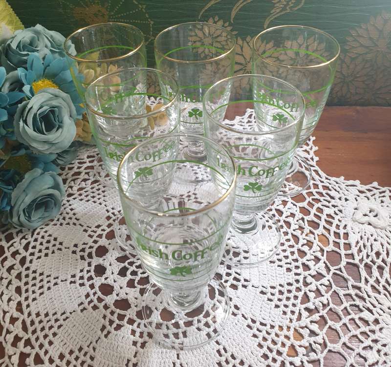 6 VINTAGE IRISH COFFEE GLASSES