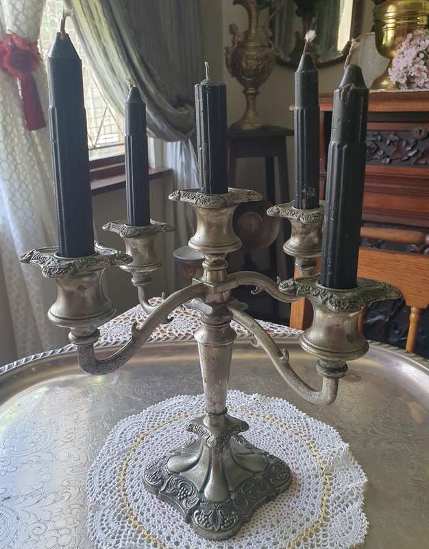 SILVER PLATED GRENADIER 5 BRANCH CANDELABRA