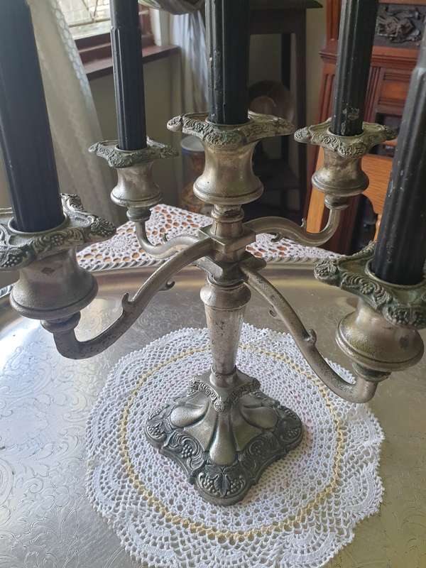 SILVER PLATED GRENADIER 5 BRANCH CANDELABRA