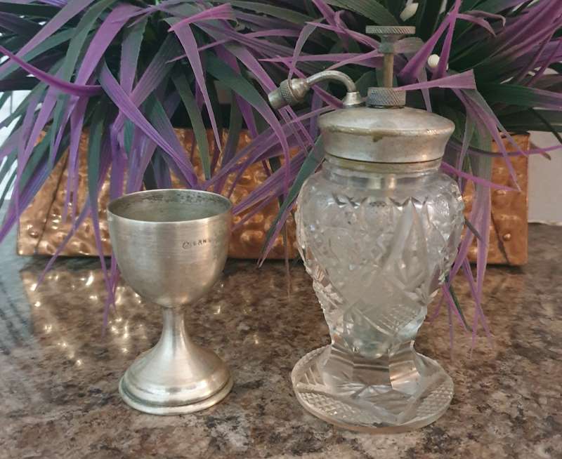 VINTAGE Perfume atomiser and Plated Egg cup