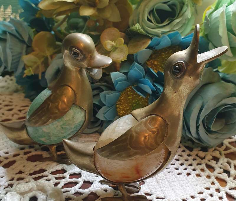 SET OF BRASS DUCKS | VINTAGE | ROTATING STONE BODY |