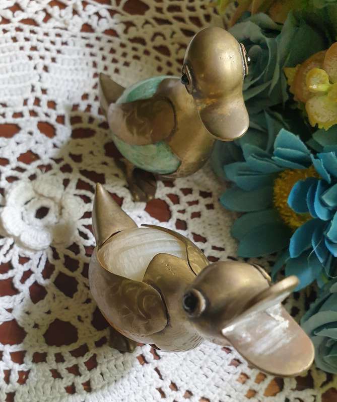 SET OF BRASS DUCKS | VINTAGE | ROTATING STONE BODY |