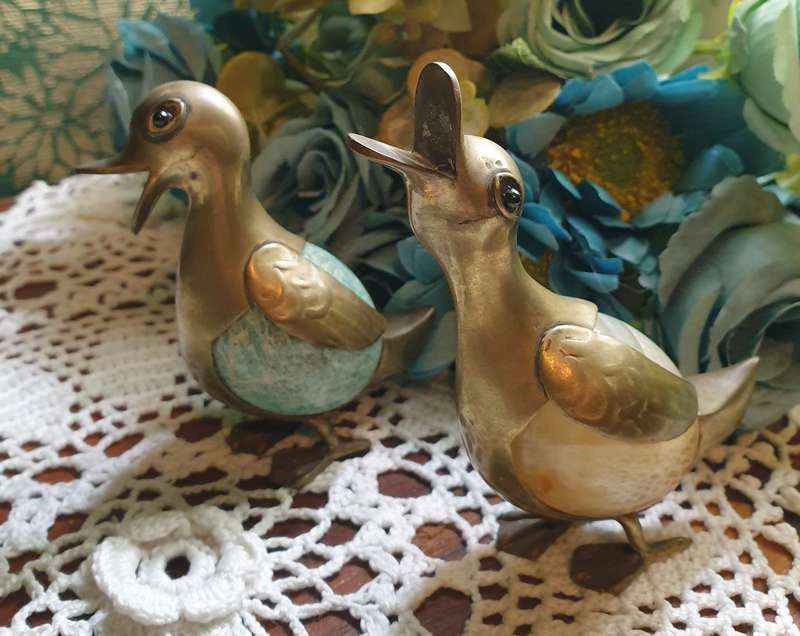 SET OF BRASS DUCKS | VINTAGE | ROTATING STONE BODY |