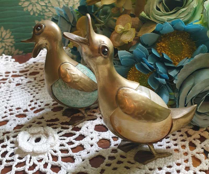 SET OF BRASS DUCKS | VINTAGE | ROTATING STONE BODY |
