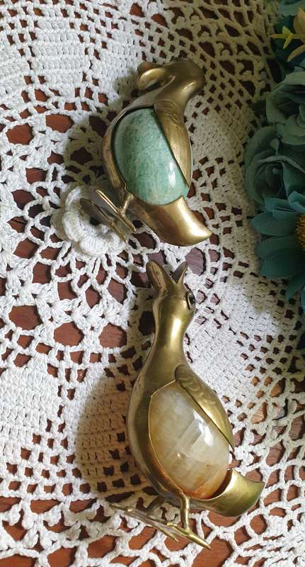 SET OF BRASS DUCKS | VINTAGE | ROTATING STONE BODY |