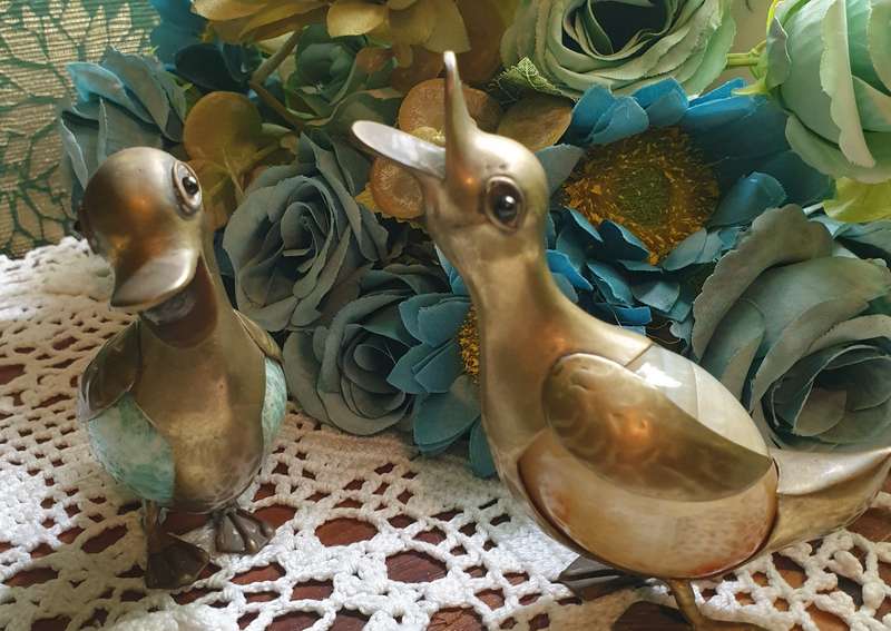 SET OF BRASS DUCKS | VINTAGE | ROTATING STONE BODY |