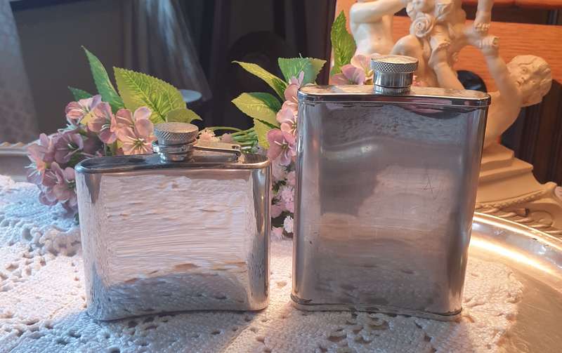 TWO HIP FLASKS | NEEDS A GOOD CLEAN | BEEN IN STORAGE |
