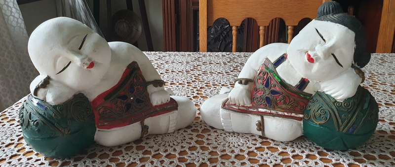 ORIENTAL  boy and girl wood carving art sculpture