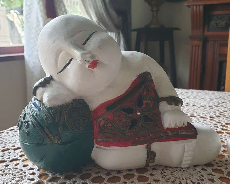 ORIENTAL  boy and girl wood carving art sculpture