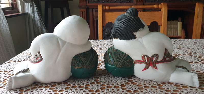 ORIENTAL  boy and girl wood carving art sculpture