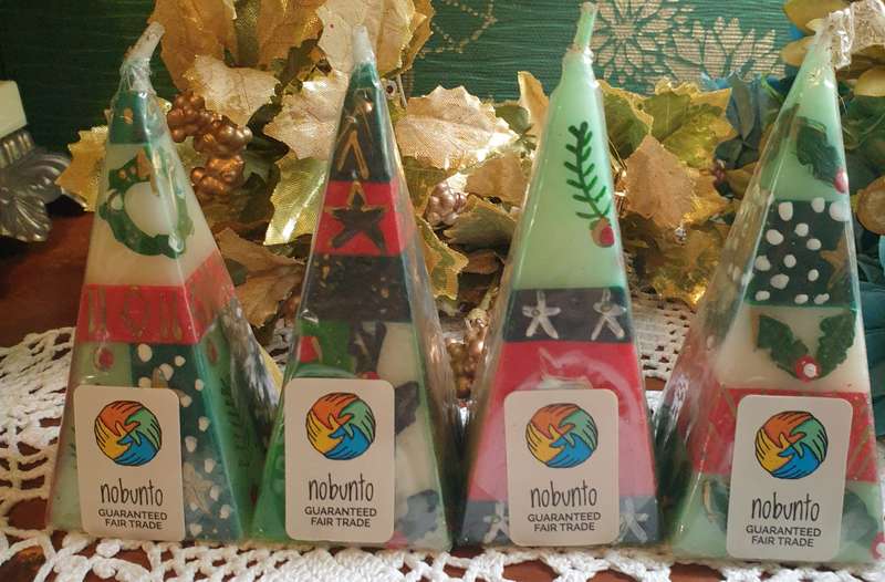 4 hand painted Christmas pyramid candles